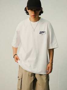 DAZY Men's Letter Printed White Casual Short Sleeve T-Shirt, Summer,Graphic Tees - White - View 3
