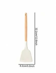 Madebyblanc Bộ dụng cụ nấu ăn bằng silicon 13 món, bao gồm giá đỡ, bộ dụng cụ nhà bếp, thích hợp để nấu nướng, thìa cán gỗ, kìm. - trắng - Xem 14