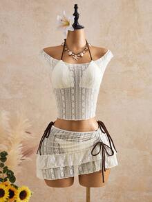 Bellisia Bộ đồ bơi 4 món màu mơ, chất liệu vải jacquard họa tiết Y2K dễ thương và ngọt ngào, thích hợp cho kỳ nghỉ và đi biển, mùa xuân hè 2026. - Nhiều màu - Xem 1