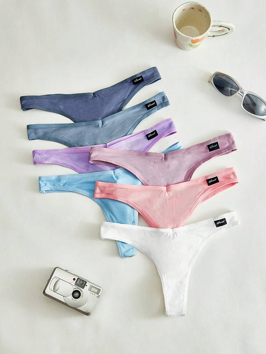 Lowkey Lull 7pcs/Pack Women's Seamless Thong Panties, Casual Daily Wear - Multicolor - View 1