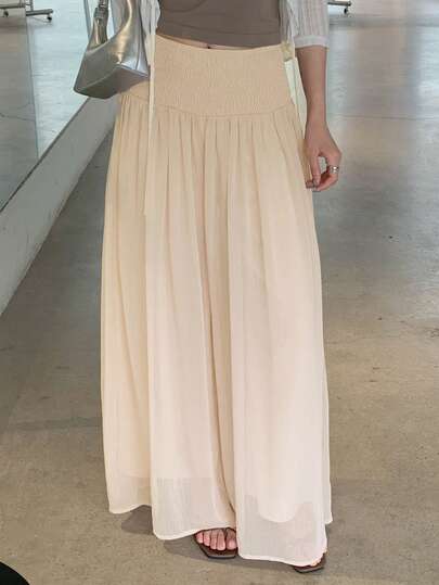 DAZY Solid Color Chiffon Palazzo Pants, Casual Vacation Summer Pants For Women