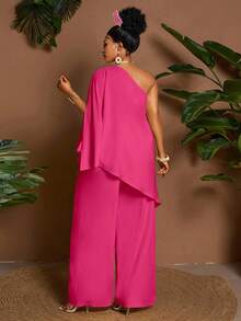Maweii 2pcs/Set Asymmetric Hem Loose Yellow Casual Vacation Commute Plus Size Outfits, Suitable For Spring, Summer, Autumn Fall - Hot Pink - View 2