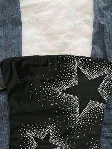 SHEIN EZwear 女士休闲派对五芒星亮片抽绳系带露脐上衣 - 彩色 - 查看 5