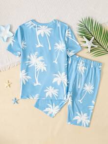 SHEIN 2 Stücke/Set Teenager Jungen Minimalistische Leuchtspiel-Controller Grafik Rundhals Kurzarm Shorts Pyjama Set, bequem hautfreundlich eng anliegend, lässiger College-Stil, vielseitig, weicher Stoff, geeignet für den täglichen Gebrauch, Feiertage, Frühling/Sommer, Loungewear - Schwarz - Übersicht 7