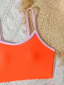 SHEIN Atasan Bikini Camisole Kasual Tanpa Punggung dengan Desain Potongan Bunga untuk Anak Perempuan Remaja - Jeruk - View 3