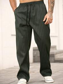 Manfinity Homme Men's Casual Striped Pants, Fashion Trousers - Dark Grey - View 5