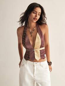 Easelle 女士性感露背系带印花吊带上衣，波西米亚风，适合夏季度假 - 彩色 - 查看 3