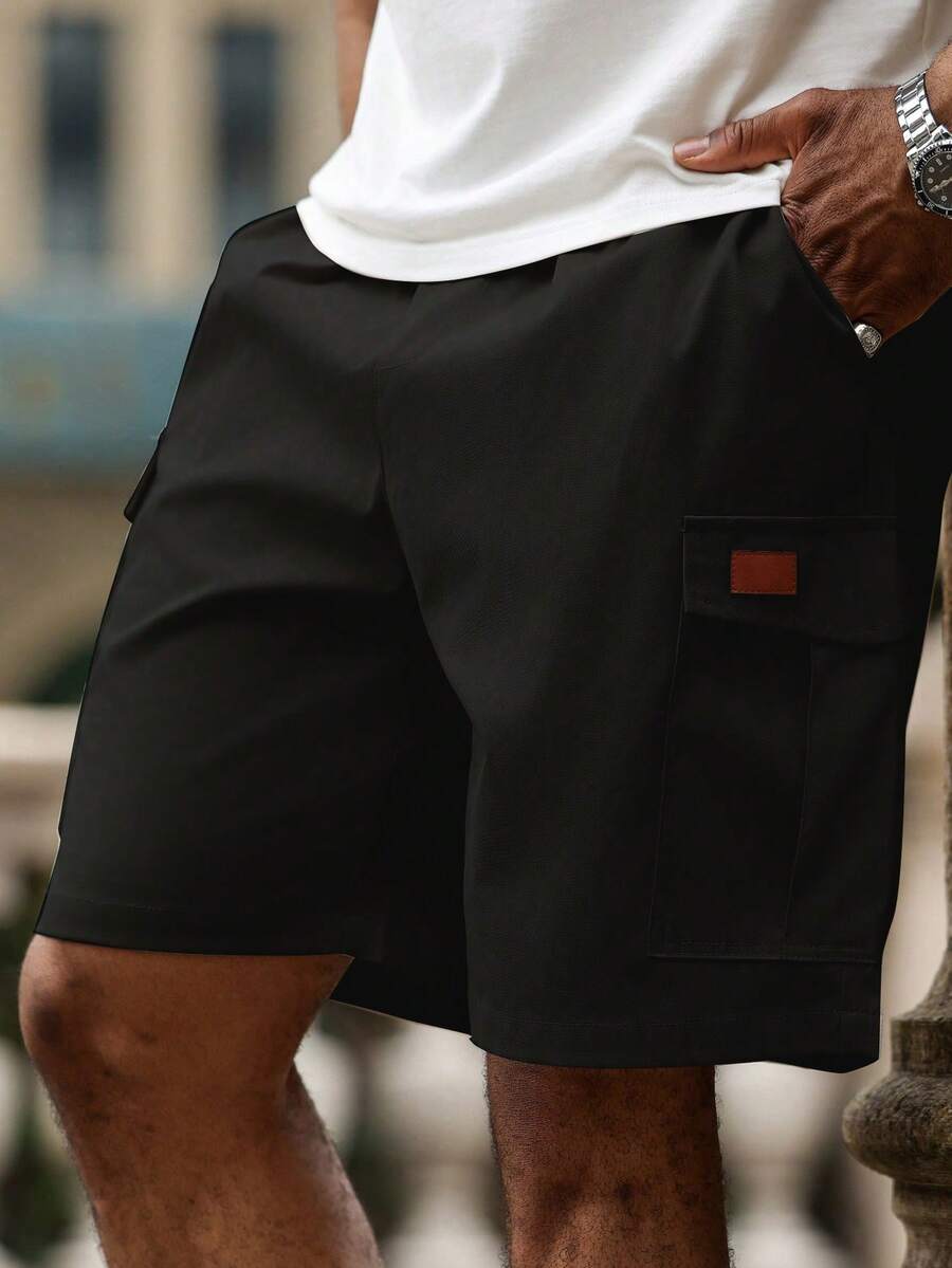 Manfinity Homme Plus Size Men's Casual Cargo Shorts With Pockets, Summer - Black - View 1