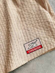 AXEPEAK Men's Letter Striped Short Sleeve Single-Breasted Casual Shirt - Red - View 5