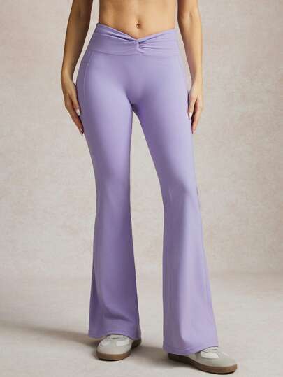 Activina Quần ống loe xoắn màu trơn dành cho nữ, quần thể thao mùa hè.