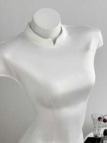 Elamini 女士优雅立领收腰编织中长连衣裙 - 白色 - 查看 7