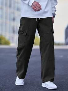 Manfinity Homme Plus Size Men's Casual Loose Fit Cargo Pocket Jeans - Grey - View 5
