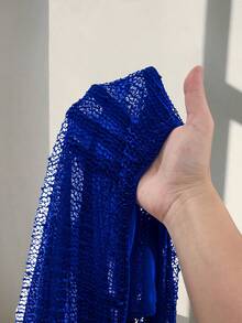 Amplova Vestido mini sexy sin mangas con cuello halter y espalda descubierta de unicolor para mujer - azul real - Ver 9
