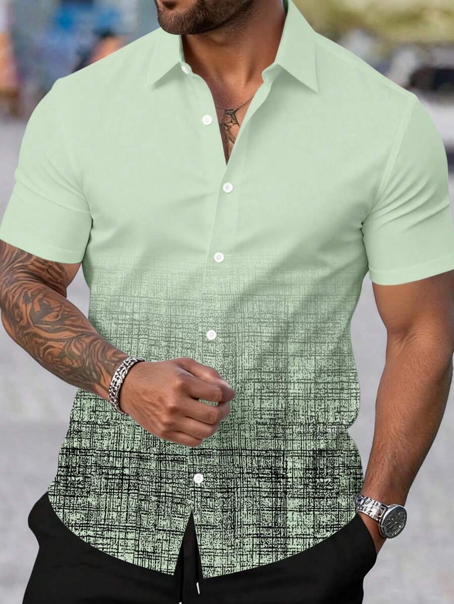 Manfinity Homme Men's Casual Printed Button-Down Short Sleeve Shirt, Summer - Multicolor - View 1