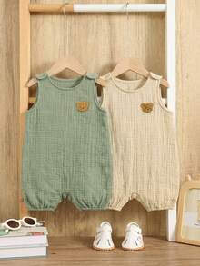 2pcs/Set Newborn Baby Boy Cute Bear Decor Sleeveless Romper & Pants Set, Summer - Multicolor - View 10