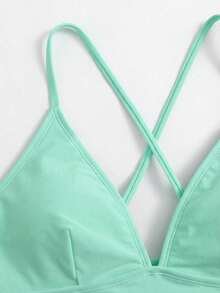 Swim Basics 纯色泳衣上装，适合度假和海滩穿着 - 橄欖綠 - 查看 5