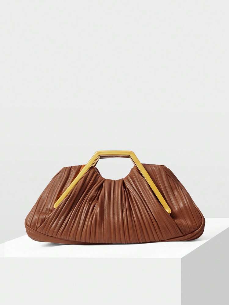 LADIES ELEGANT PLEATED HANDBAG, EXQUISITE HARDWARE HANDHELD, DATE COMMUTING VERSATILE