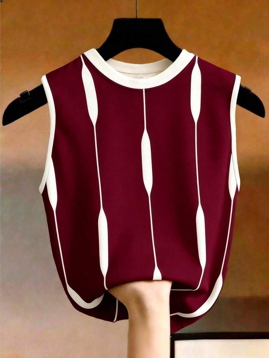 EMERY ROSE Plus Size Contrast Stripe Sleeveless Tank Top For Women - Multicolor - View 1