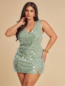 Gossip Girl X SHEIN SHEIN BAE Đầm mini thời trang xẻ tà màu xanh lá cây đính sequin dành cho nữ cỡ lớn, thích hợp cho mùa hè, mùa xuân, lễ Phục Sinh, dự tiệc, váy dự đám cưới, váy phù dâu, lễ tốt nghiệp, trang phục thường ngày, trang phục đi nghỉ mát, trang phục nghỉ hè, phong cách Y2K, trang phục công sở, lễ hội, ngày Thánh Patrick, đi chơi, đi biển, đầm cỡ lớn dành cho nữ, dáng cong, cỡ lớn, đầm dự tiệc thanh lịch, đầm dự đám cưới, trang phục tốt nghiệp cho mẹ, thường ngày, trang phục ngày lễ, phong cách Y2K, sinh nhật, đầm lễ Phục Sinh cho nữ, đầm cỡ lớn dành cho nữ, đầm dự tiệc dáng cong, trang phục câu lạc bộ cỡ lớn, đầm đính sequin cỡ lớn, trang phục dự đám cưới dáng cong cho nữ - màu xanh lá - Xem 5