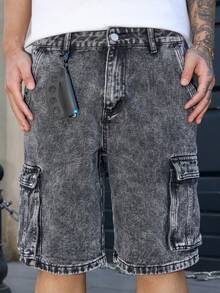 Manfinity EMRG Celana Pendek Denim Longgar Kasual Pria, Pakaian Musim Panas Serbaguna - Light Grey - View 7