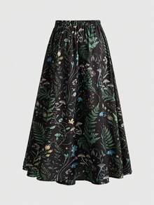 ROMWE Women's Dark Gothic A-Line Botanical Print Skirt - Multicolor - View 4