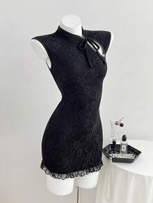 Elamini Đầm không tay thanh lịch dành cho nữ với thiết kế cổ buộc dây. - màu đen - Xem 7