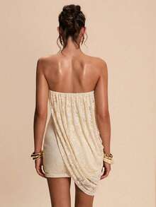 SHEIN BAE Vestido mini elegante con volantes de encaje, para verano - Albaricoque - Ver 2
