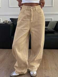 DAZY Women's Loose Fit Long Solid Color Harem Jeans - Khaki - View 4