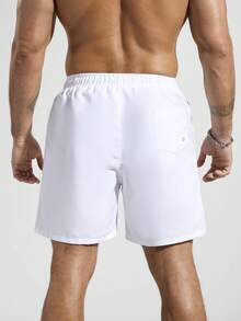 ZELFYO Pantalones cortos de playa casuales con cordón de unicolor para hombres - Blanco - Ver 2