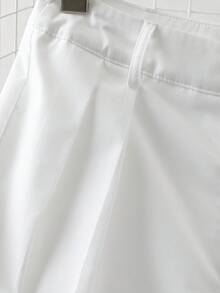 SHEIN PETITE Women's Elegant French Style White Suit Pants For Commuting And Back To School - White - View 4
