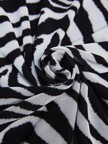 Maija Plus Size Women Zebra Striped Turtleneck Long Sleeve Mesh Top, Spring To Summer Spring Valentine's Day Party Beach Wedding Vacation Casual Women Party Top Beach Summer Holiday Beach Vacation Summer Going Out Graduation Easter Festival Dresses Beach Summer Holiday Beach Vacation Summer Going Out Graduation  Casual Holiday Beach Cruise Travel  Romantic, Fashion, Versatile; Suitable For Summer Vacation, Comfortable, Bohemian Style, Beach Wear, Simple Daily Wear, Country Style, Essential, Solid Color, Holiday Casual, Decent, Single Lady,Y2k - Black and White - View 5