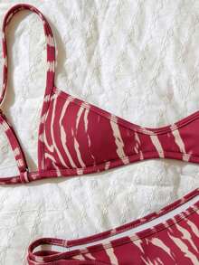 2pcs/Set Women's Random Print Spaghetti Strap Sexy Bikini Set, Summer - Multicolor - View 4