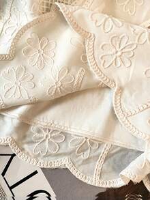 GlowEve Cream White Embroidered Shell Trim Sleeveless Blouse For Women, Vacation Office Summer Elegant - Apricot - View 5