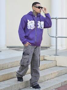 Devon Thys 宽松男式翻盖口袋和侧面板工装牛仔裤（不含腰带） - 灰色 - 查看 4