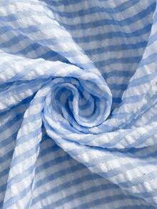 Easowa 女士条纹印花V领裹身系带短裙 - 薄荷藍 - 查看 7