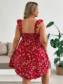 Plussiva Plus Size Maternity Summer Vacation Ditsy Floral Loose Dress Vacation Outfits Red Dress  Floral Dress - Red - View 2
