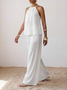 Zivah 2026 Modern Commuter Minimalist Style Pleated Front Top With Pockets & Long Pants Set - White - View 4
