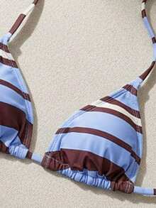 Swim Mod Bộ bikini 2 mảnh mùa hè mới gợi cảm dành cho nữ, kiểu cổ yếm, cạp thấp, họa tiết sọc. - Nhiều màu - Xem 4