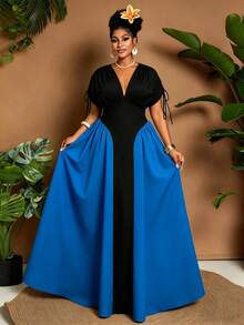 Maweii Plus Size Women's Summer Colorblock Waist A-Line Dress, Casual Vacation Dress - Multicolor - View 4