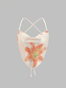 Sweetra Áo croptop gợi cảm, chất liệu vải đính cườm, kiểu dáng hở lưng, dây chéo, cổ khoét sâu, thích hợp cho kỳ nghỉ hè, đi biển, dự tiệc hoặc câu lạc bộ, dành cho nữ. - Nhiều màu - Xem 1