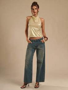SHEIN BAE Top sin espalda minimalista de unicolor con cuello alto y sin mangas, de moda para el verano - Blanco - Ver 7