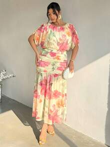 Firerie 大码女式优雅简约精致浪漫时尚圣帕特里克节度假派对日常抽象绿色印花长袖连衣裙 - 彩色 - 查看 6