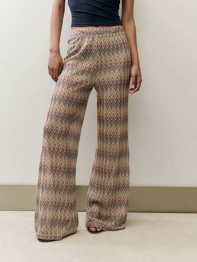 Nöista Boho Crochet Beach Pants With A Zigzag Knit Pattern And Relaxed Wide-Leg Fit. Perfect For Easily Over Swimwear, Poolside Style, Beach, Resort Evenings, Spring, Summer, Music Festival.