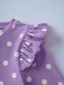 SHEIN | PAW Patrol Camiseta de manga larga ajustada con cuello redondo, manga raglán, estampado de lunares, corazones de dibujos animados y cachorros lindos para niña - Morado - Ver 6