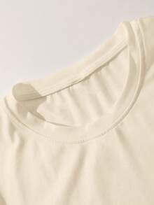 Manfinity Dauomo Áo thun nam tay ngắn cổ tròn thêu chữ, kiểu dáng tối giản, đa năng. - Màu Khaki - Xem 3