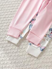 Bộ đồ mặc nhà mùa hè gồm 4 món cho bé gái, màu hồng và trắng, cổ tròn, họa tiết thỏ và chó hoạt hình, ôm sát, thoải mái, mềm mại, co giãn. - Hồng - Xem 8