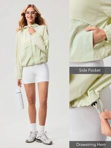 OutZeal Áo khoác nữ chống nắng, kiểu dáng thường ngày, chống tia UV, có mũ trùm đầu và khóa kéo, thích hợp mặc ngoài trời. - màu xanh lá - Xem 5