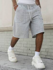 PAVTROS Men's Loose Fit Knee-Length Shorts, Solid Color With Pockets, Relaxed Fit, Suitable For Fathers, Husbands, Boyfriends, Spring Mens Shorts With Pockets Long Sweat Shorts Men Jogging Shorts For Men Grey Shorts Men Mens Shorts 7 Inch Inseam - Light Grey - View 1