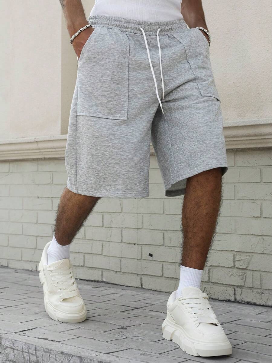 PAVTROS Men's Loose Fit Knee-Length Shorts, Solid Color With Pockets, Relaxed Fit, Suitable For Fathers, Husbands, Boyfriends, Spring Mens Shorts With Pockets Long Sweat Shorts Men Jogging Shorts For Men Grey Shorts Men Mens Shorts 7 Inch Inseam - Light Grey - View 1