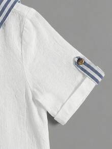 SHEIN Little Byeori 3件套/买二送一 休闲百搭可爱舒适透气条纹披肩、亚麻衬衫和宽松短裤，适合春夏穿着，日常穿着、运动、郊游、校园活动、聚会、节日庆典、演出和拍照等场合。 - 藏蓝色 - 查看 4